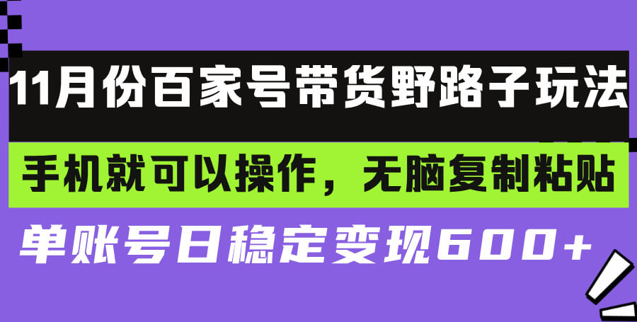 （13281期）百家号带货野路子玩法 手机就可以操作，无脑复制粘贴 单账号日稳定变现600+