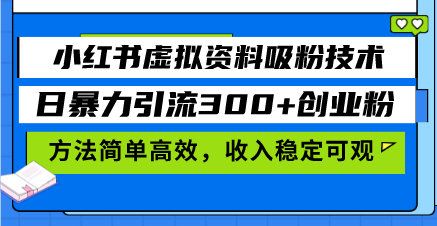 （13345期）小红书虚拟资料吸粉技术，日暴力引流300+创业粉，方法简单高效，收入稳定可观