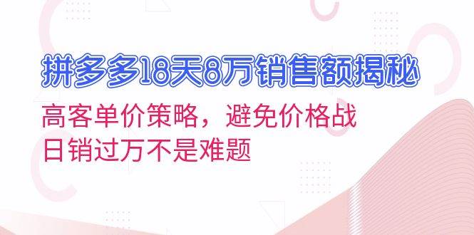 （13383期）拼多多18天8万销售额揭秘：高客单价策略，避免价格战，日销过万不是难题