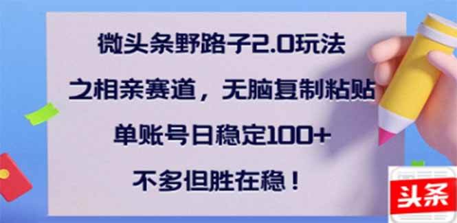 （14334期）微头条野路子2.0玩法之相亲赛道，无脑搬砖复制粘贴，单账号日稳定300+... 中创网 第1张